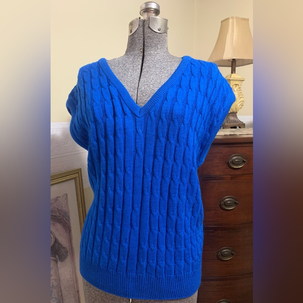 Vintage College Point Sweater Blue Braided Knit Size Large 90’s Made In USA.